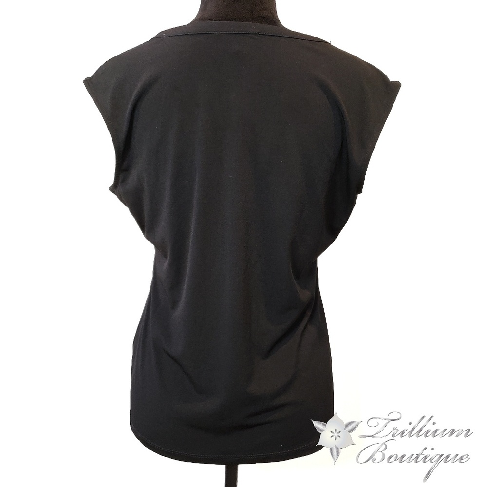 Calvin Klein Faux Leather Strip Keyhole Blouse - Picture 8 of 8